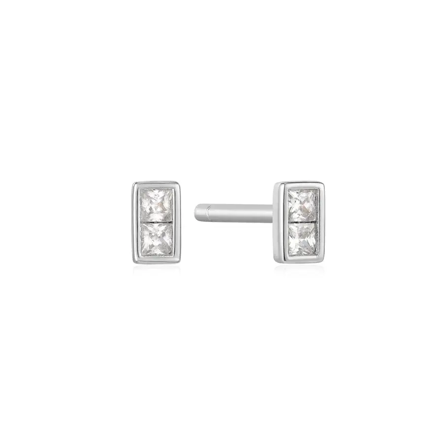 Rhodium-plated fixed earrings with cubic zirconia - E037-02H - Ania Haie