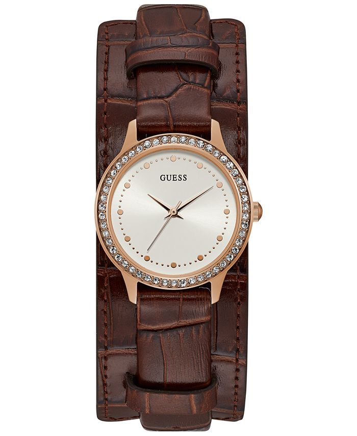 Montre cuir brun, acier inoxydable rosé, cristaux - U1150L2 - Guess