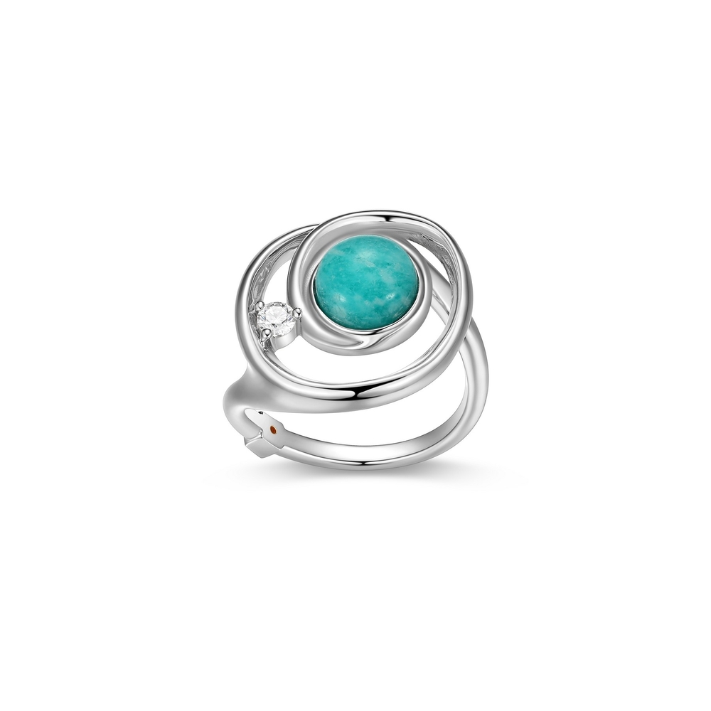 Bague argent rhodié, amazonite du Pérou, moissanite - R4LAGZGUA8 - Elle