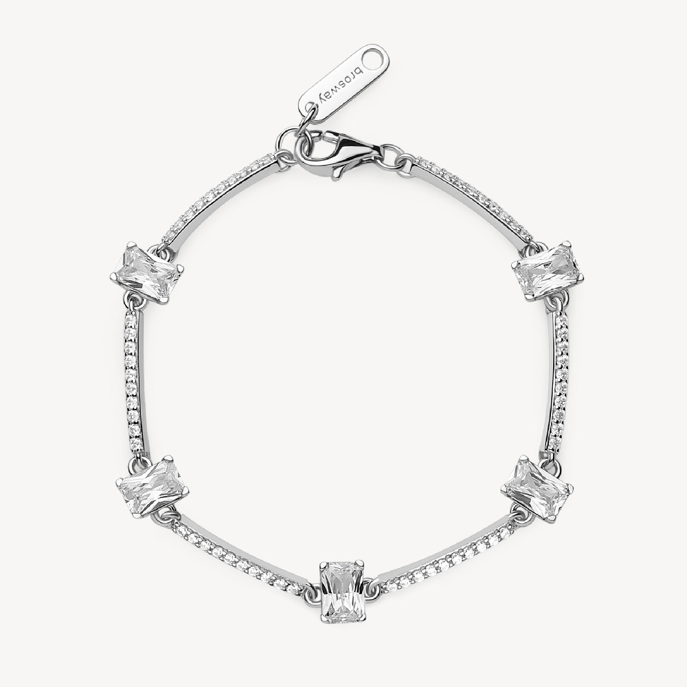 Rhodium-plated sterling silver bracelet with colorless cubic zirconia