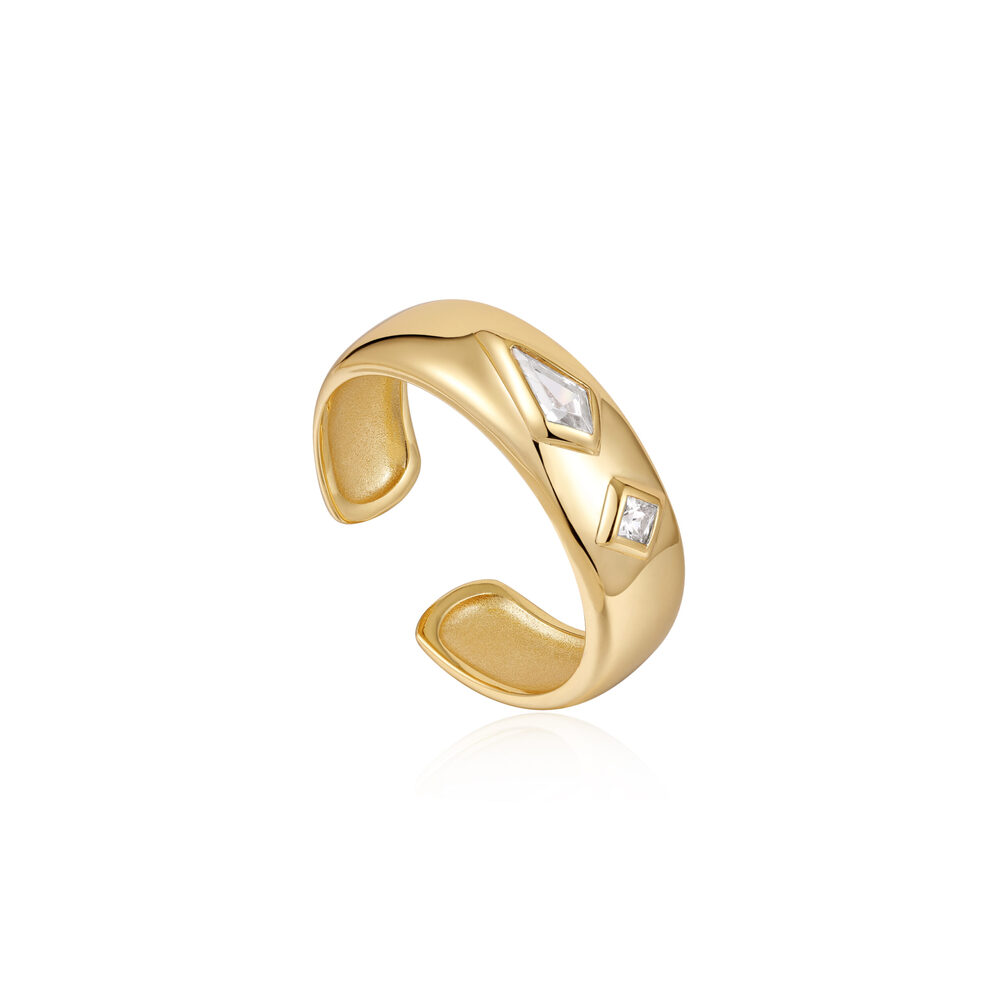 Adjustable gold-plated silver ring with cubic zirconia