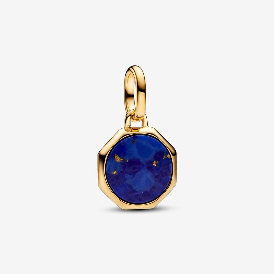 Mini engraved medallion charm in unique 14k gold-plated metal with synthetic lapis lazuli - 763388C01 - Pandora