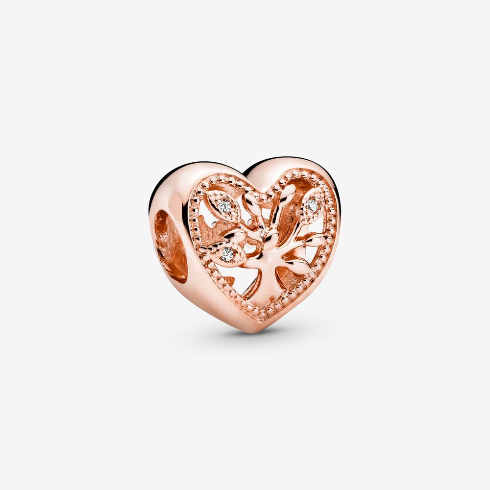 Bille coeur ajouré en arbre familial, zircons incolores, pandora rose - 788826C01 - Pandora