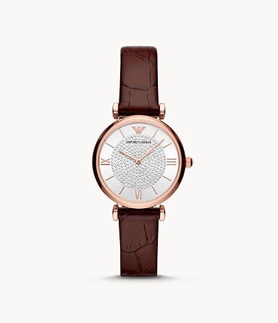 Montre femme cuir bourgogne acier rosé