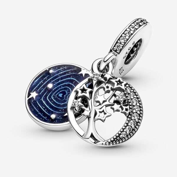 Bille arbre et lune de galaxie, argent, zircons incolores et émail bleu - 799645C01 - Pandora