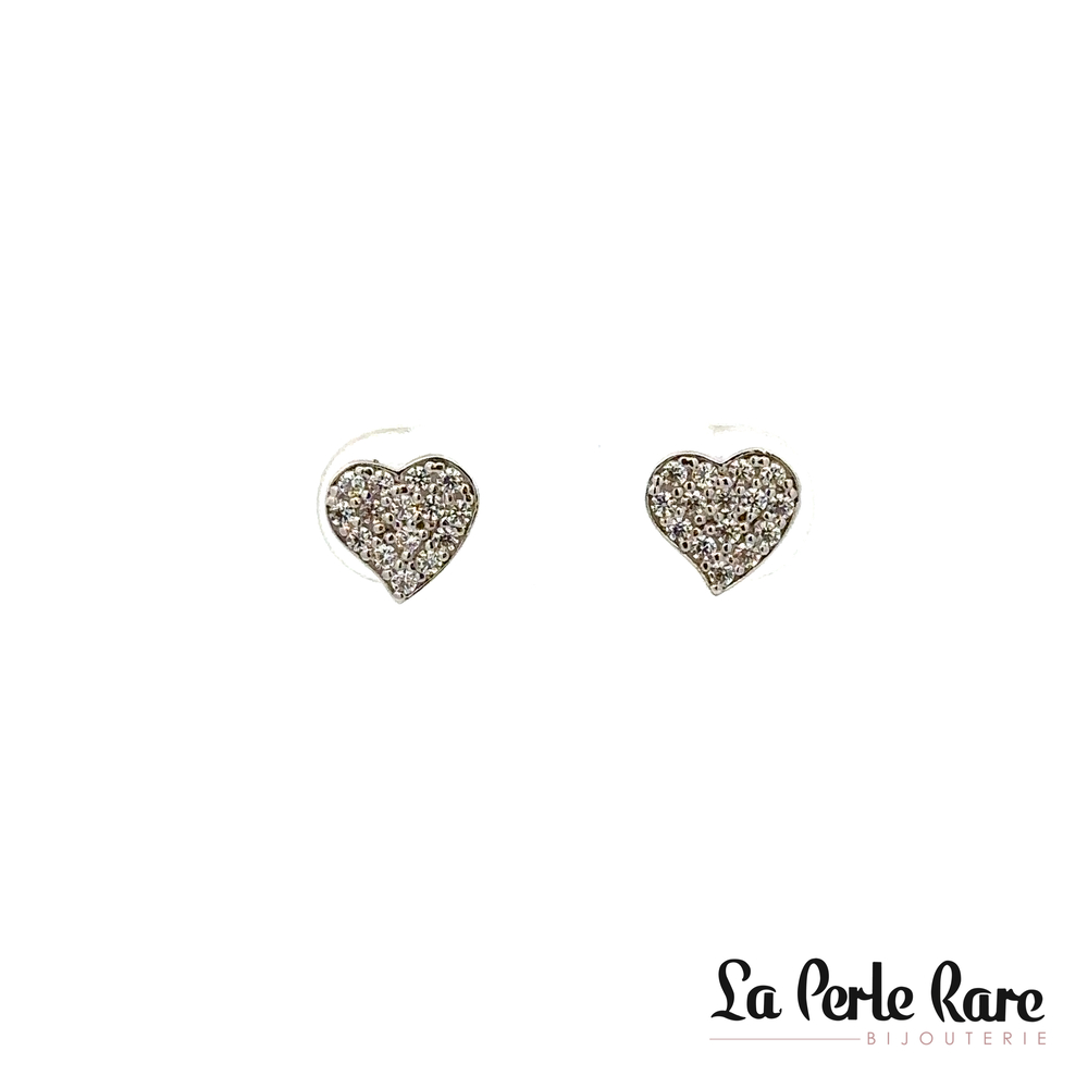 White gold, cz, heart fixed earrings - EDG-3-B - Exclusivity