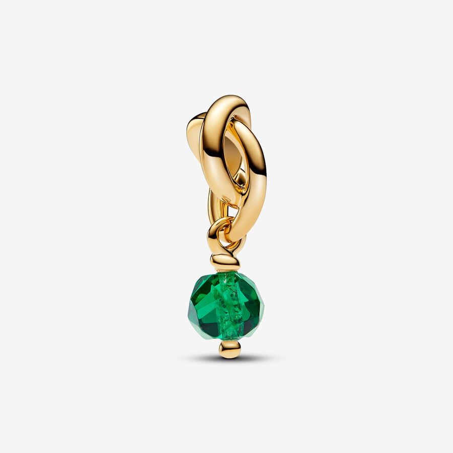 Eternal Circle charm in unique metal plated with 14k gold with green synthetic crystal - 763462C05 - Pandora