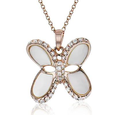 Pendentif papillon or rose, nacre de perle, 21 pts dia tot - ZP934-A - Zeghani