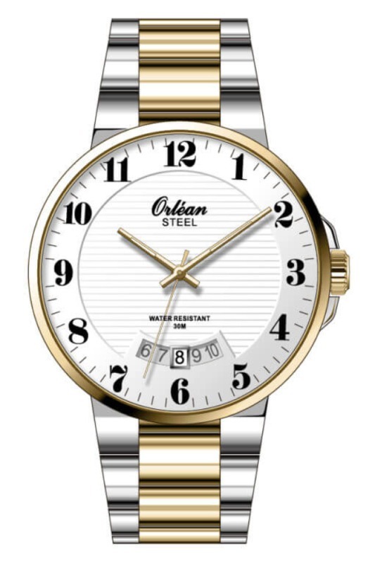 Montre acier 2 tons (blanc/jaune), fond blanc - ME3606 - Orlean