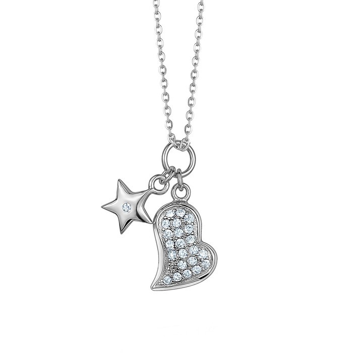 Pendentif coeur/étoile, argent, zircons - N2155C - Création Gl