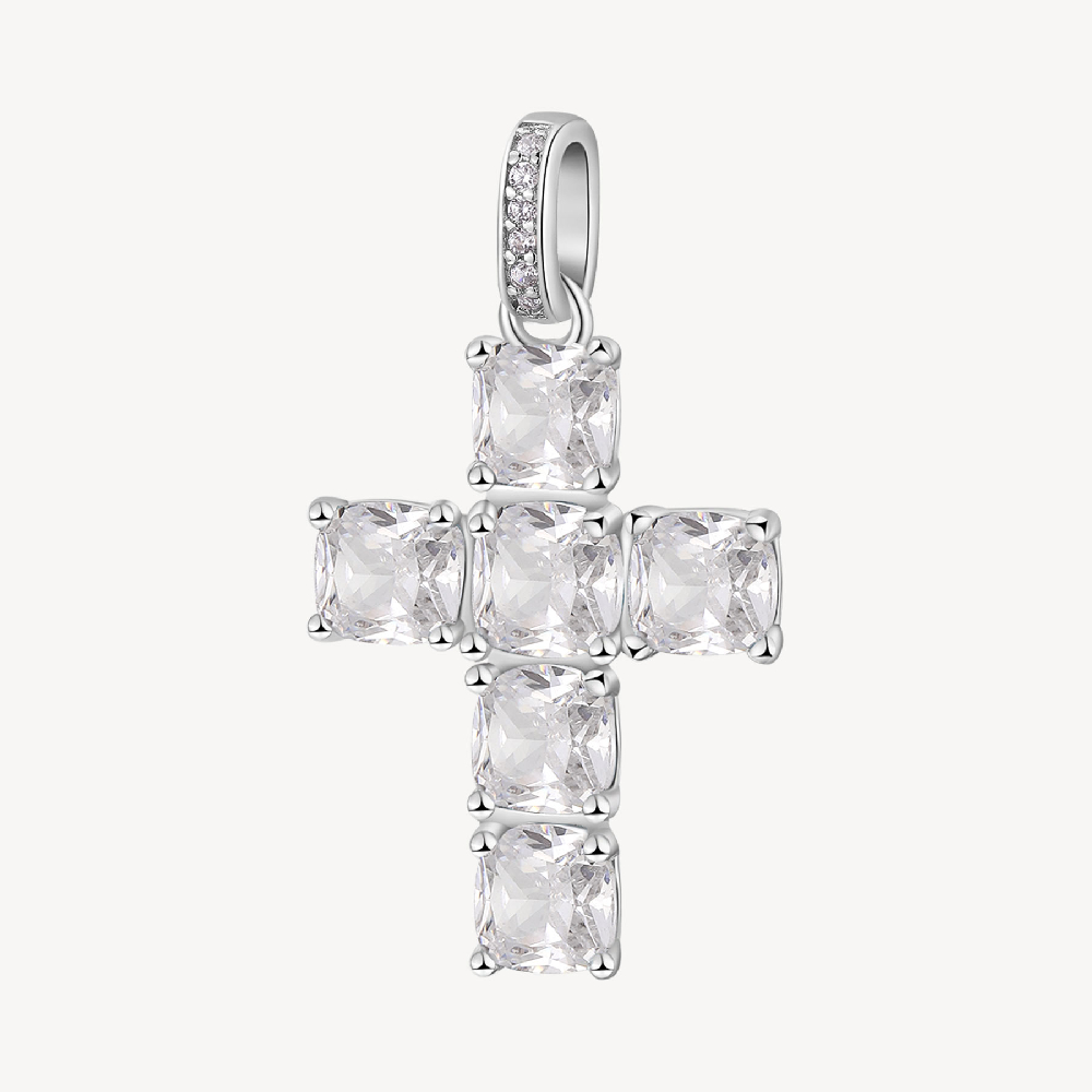 Rhodium-plated sterling silver cross pendant with colorless cubic zirconia - FIW21 - Brosway Italia