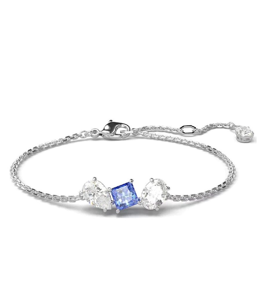 Rhodium-plated metal bracelet, white/blue crystals - 5668359 - Swarovski