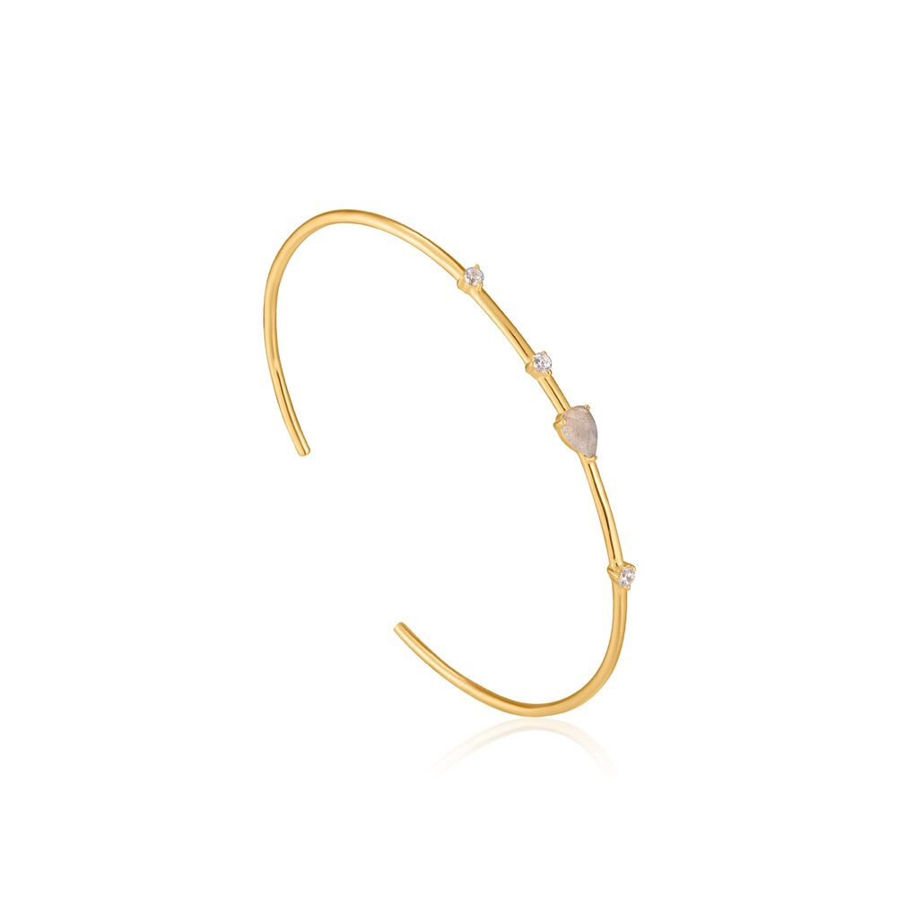  Open Bangle Bracelet, Gold-Plated Silver, Labradorite - B026-03G - Ania Haie