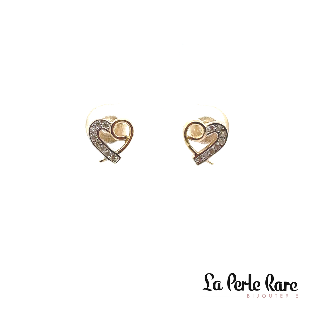 2 tones gold heart fixed earrings (yellow/white), zircons - EOZ-1092-2T - Exclusivity