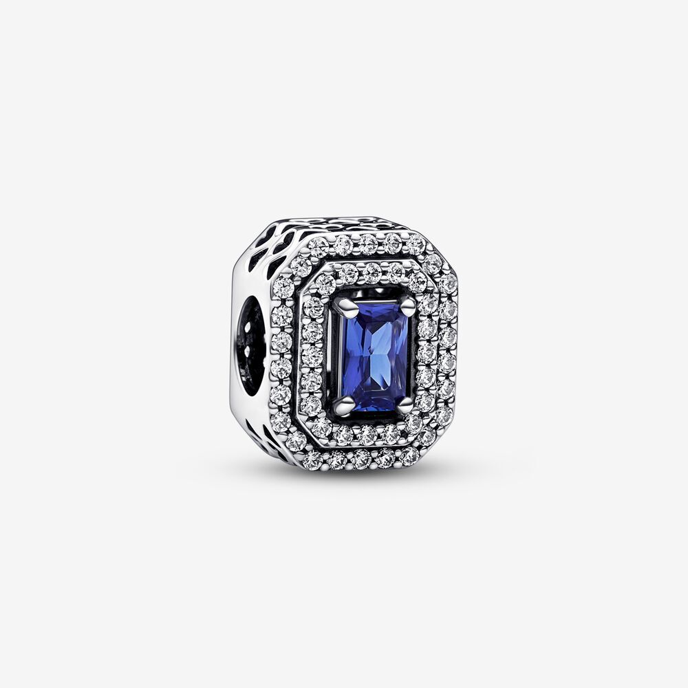 Bille rectangulaire nivelée scintillante, argent, zircons, cristal bleu - 792385C01 - Pandora