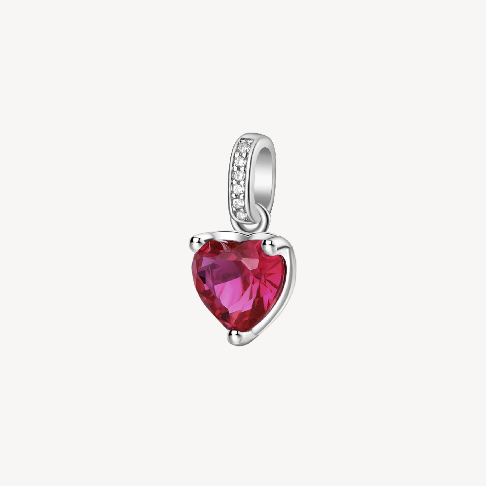 Rhodium-plated sterling silver heart pendant with white and red cubic zirconia - FPR20 - Brosway Italia