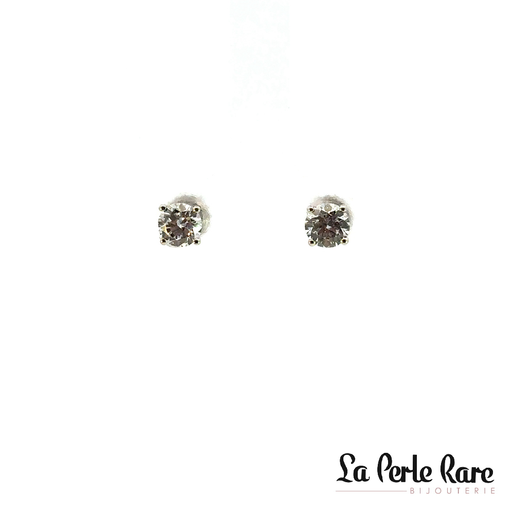 Boucles d'oreilles fixes vissées, or blanc 14 carats, 100 points de diamants total, certificat, VS/D-E - GE2534-100 - Exclusivités