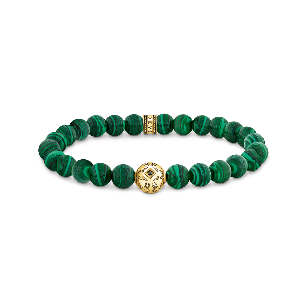 Bracelet extensible, argent doré, malachite synthétique, zircons noirs - A2145-140-6-L19 - Thomas Sabo