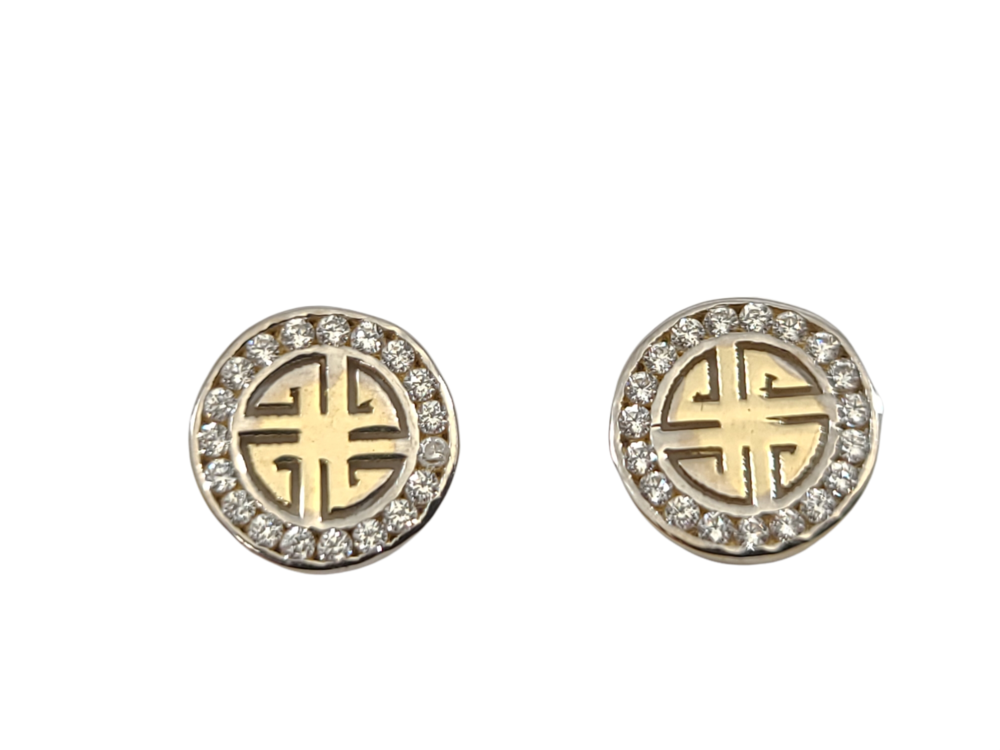 Boucles d'oreilles fixes de style Versace, or 2 tons (jaune/blanc) 10 carats, zircons incolores - EOZ-1666-2T - Exclusivités