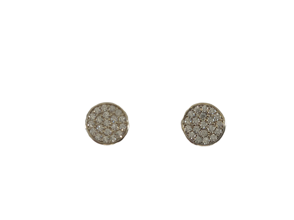 Boucles d'oreilles fixes or blanc 10 carats, zircons incolores