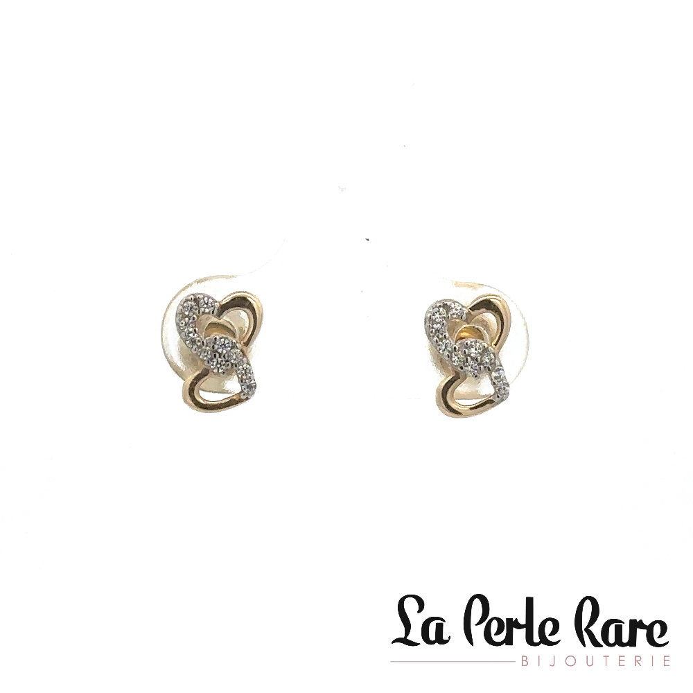 Boucles d'oreilles fixes coeurs, or jaune 10 carats, zircons incolores - EMDD01-0858J - Exclusivités