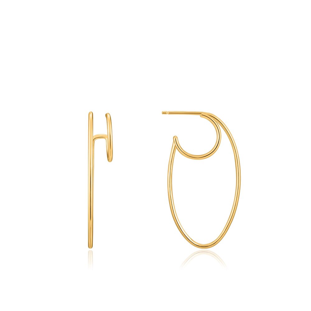 Golden silver double oval hoop earrings - E023-15G - Ania Haie