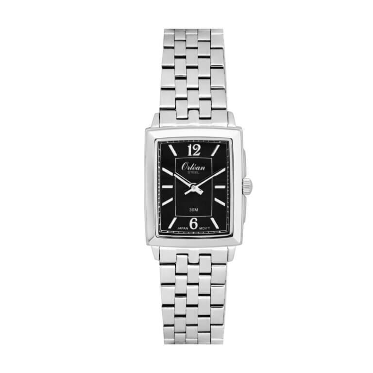 Montre rectangulaire, acier, fond noir - ME3369 - Orlean