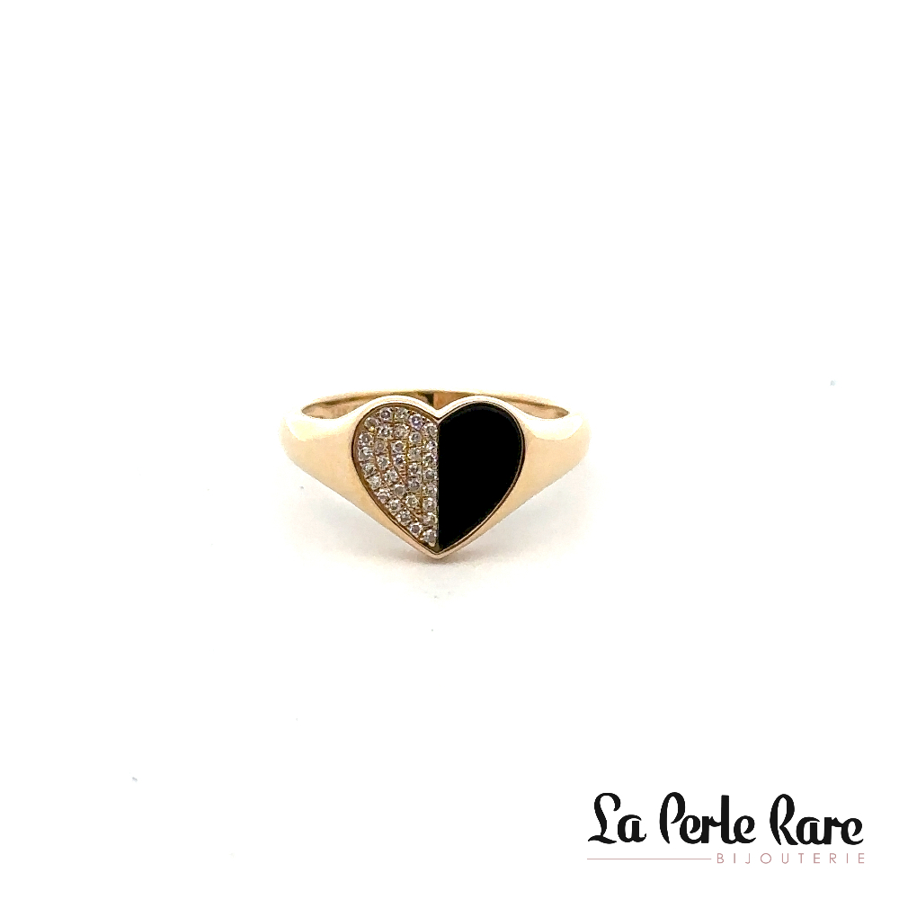 14K Yellow Gold Heart Ring, Onyx, 11 Diamond Points Total - 16937OXR4YTA1 - Exclusivity