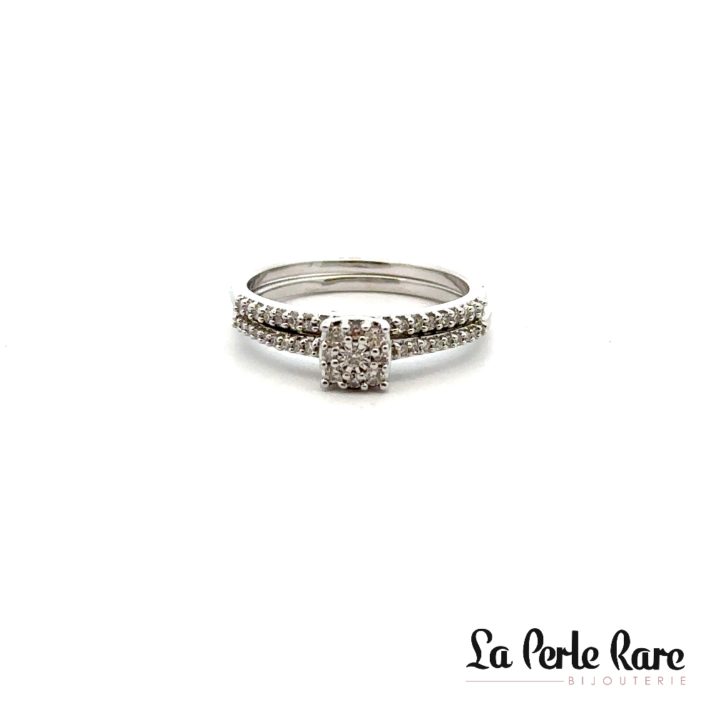 Ensemble d'alliances or blanc 10 carats, 25 points de diamants total - SKR43159-25 - Sk Diamonds