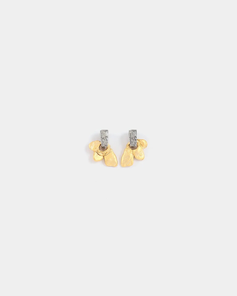 Boucles d'oreilles fixes acier inoxydable, étain 2 tons (blanc/jaune) - NASHIRA-ORMAT - Anne-marie Chagnon