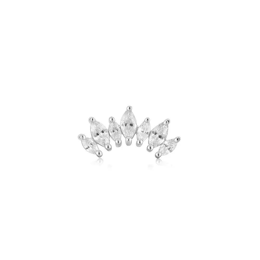 Boucle d'oreille fixe seule en argent rhodié avec zircons - E047-08H - Ania Haie