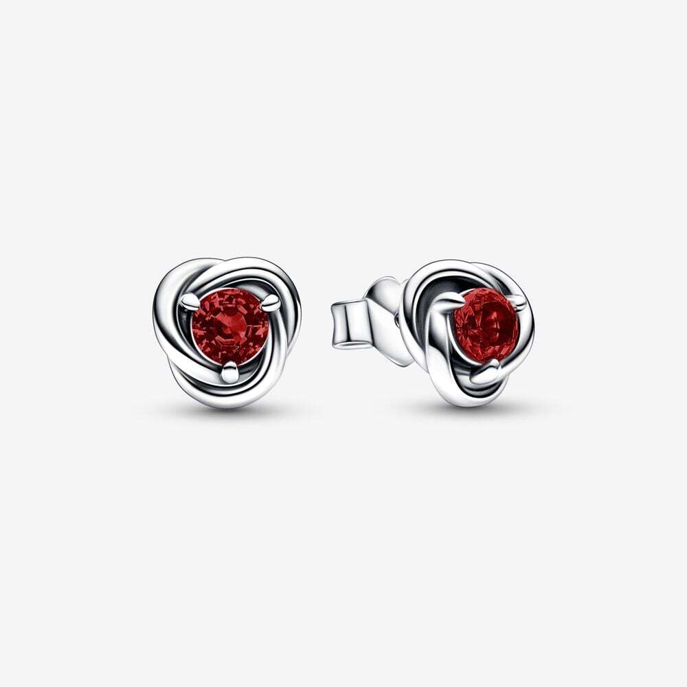 Eternal Circles Stud Earrings, Silver, Red Crystals (January) - 292334C06 - Pandora