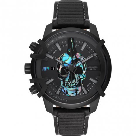 Griffed watch, black steel, black leather, skull - DZ4576 - Diesel