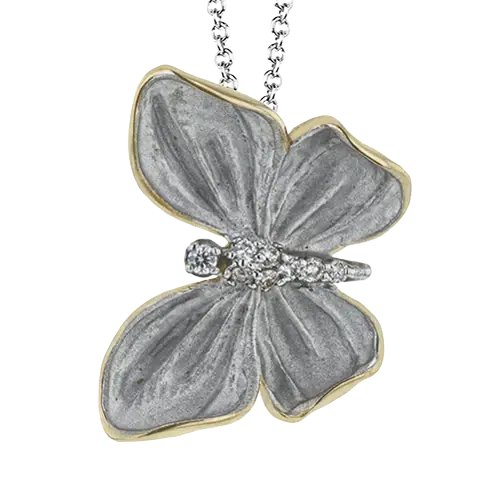 Pendentif papillon or 2 tons (blanc/jaune), 6 pts dia tot