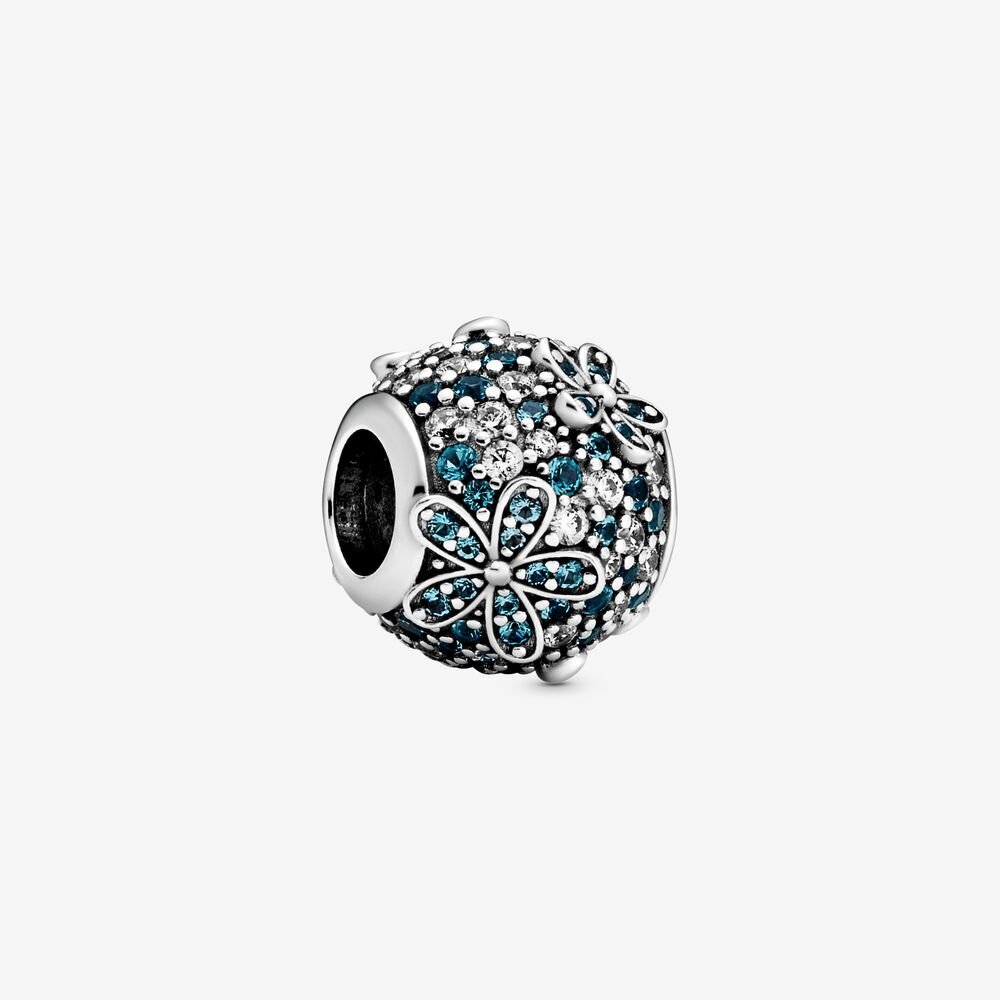 Bille pavé marguerite, cristaux bleu sarcelle, cz incolores - 798797C01 - Pandora