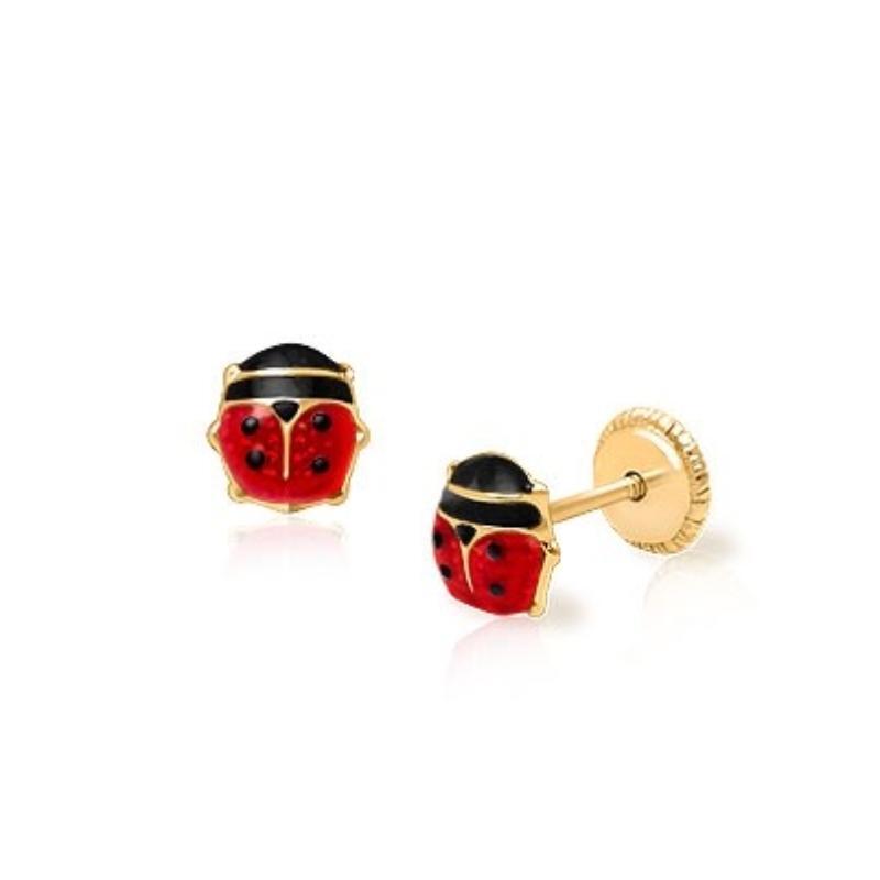 Yellow gold ladybug fixed earrings - 2210 - Exclusivity