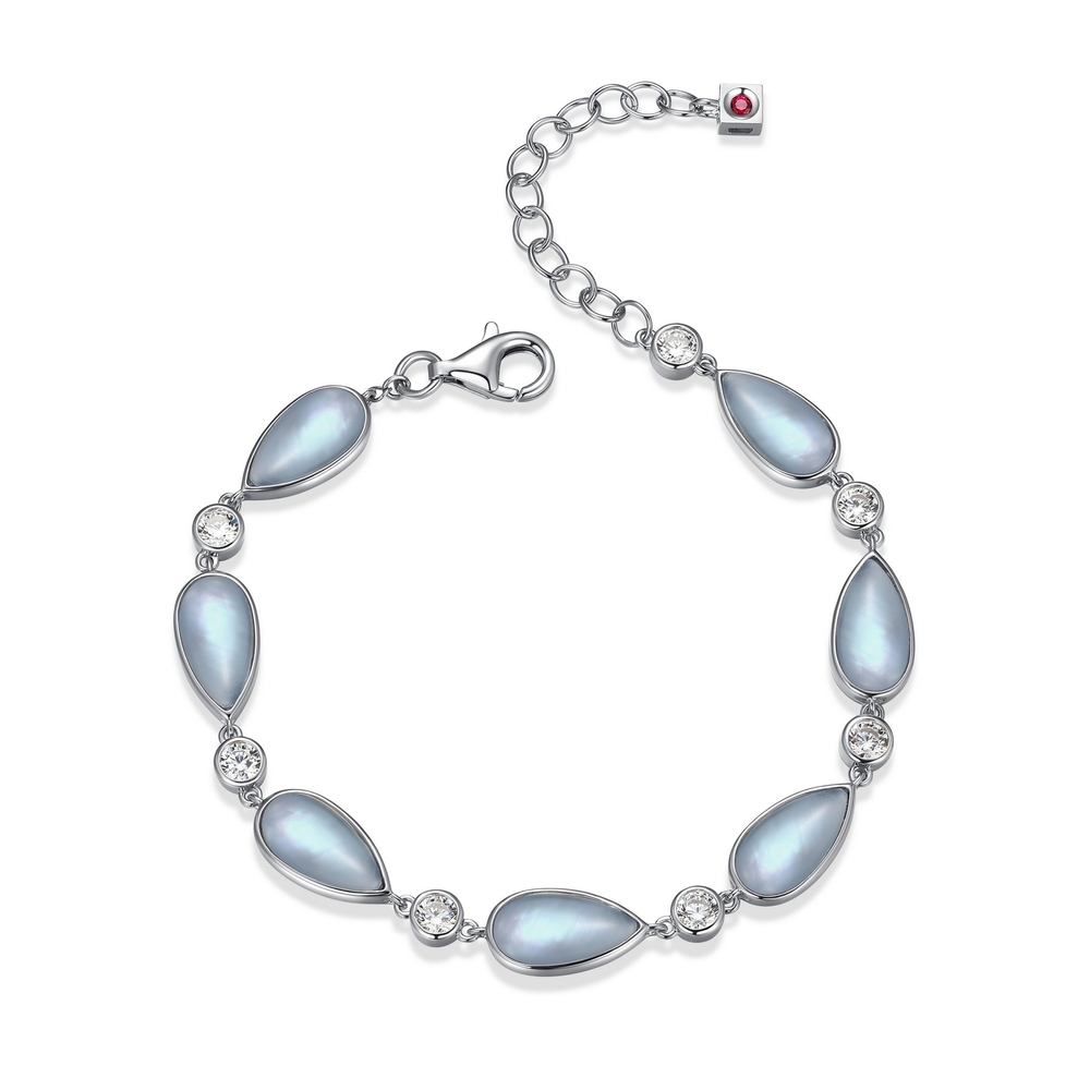 Bracelet argent rhodié, topazes bleues synthétiques, nacre de perle, zircons - R1LAN8974Q - Elle