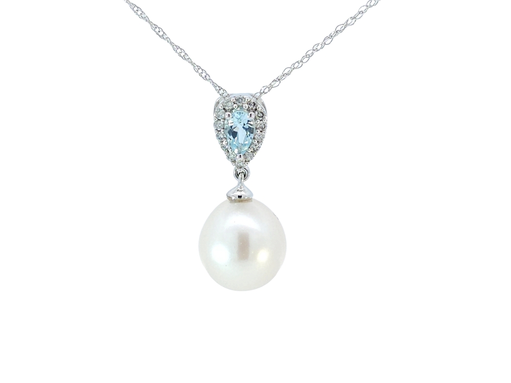 Pendentif or blanc, perle et aquamarine - FC280Z-8BUY - Exclusivités