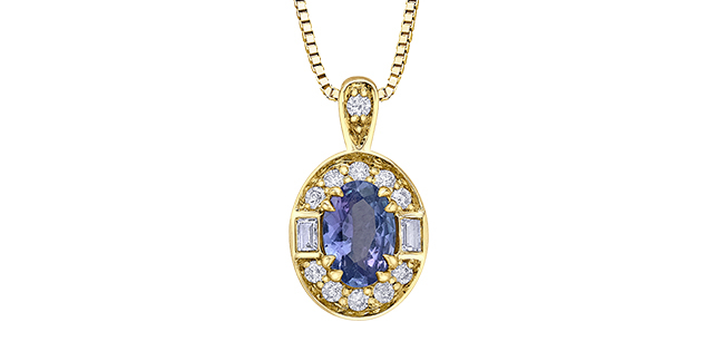 Pendentif or jaune 10 carats, tanzanite, 10 points de diamants total - DD8180YTZ - Corona