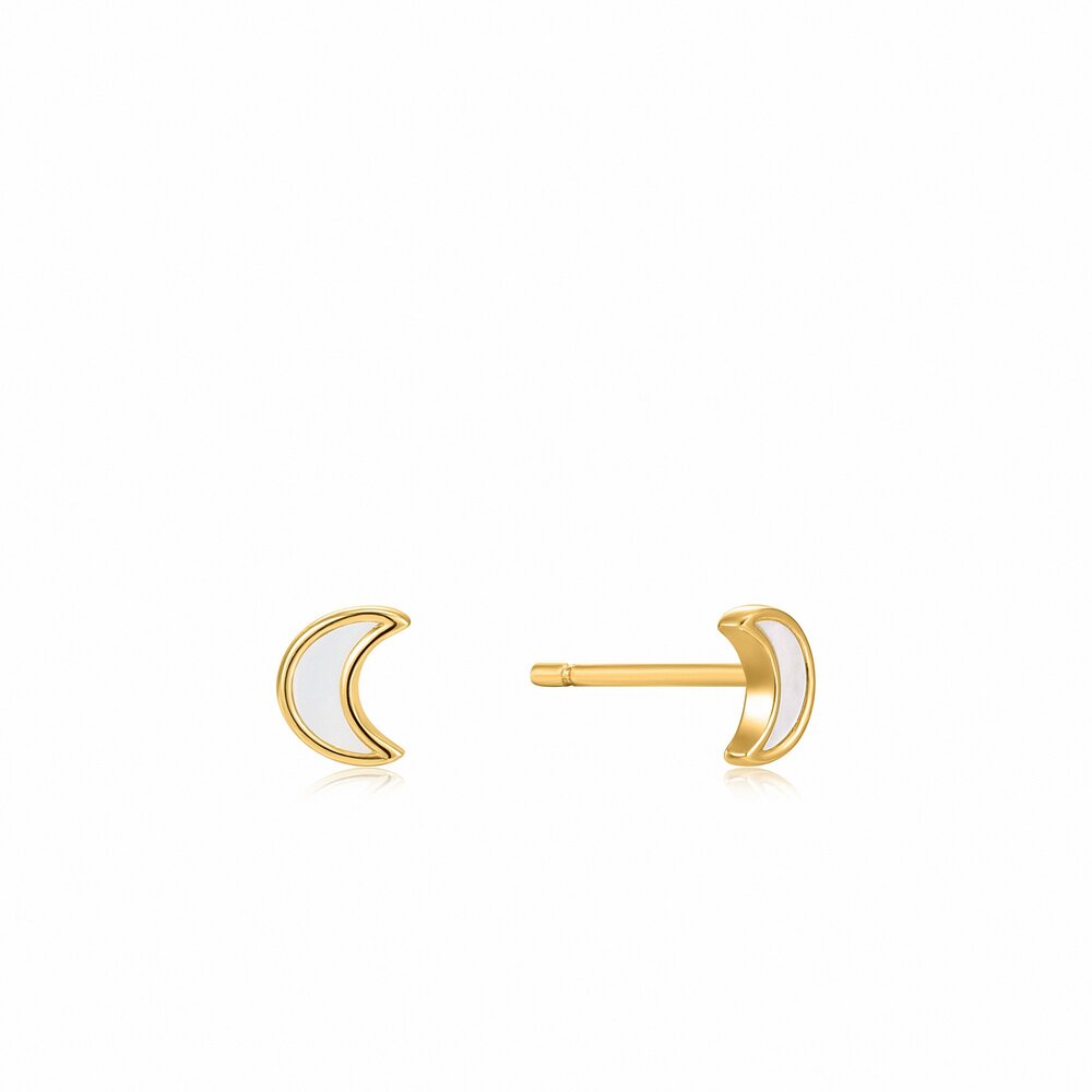 Stud moon-shaped earrings in gold-plated silver with mother-of-pearl - E030-01G - Ania Haie