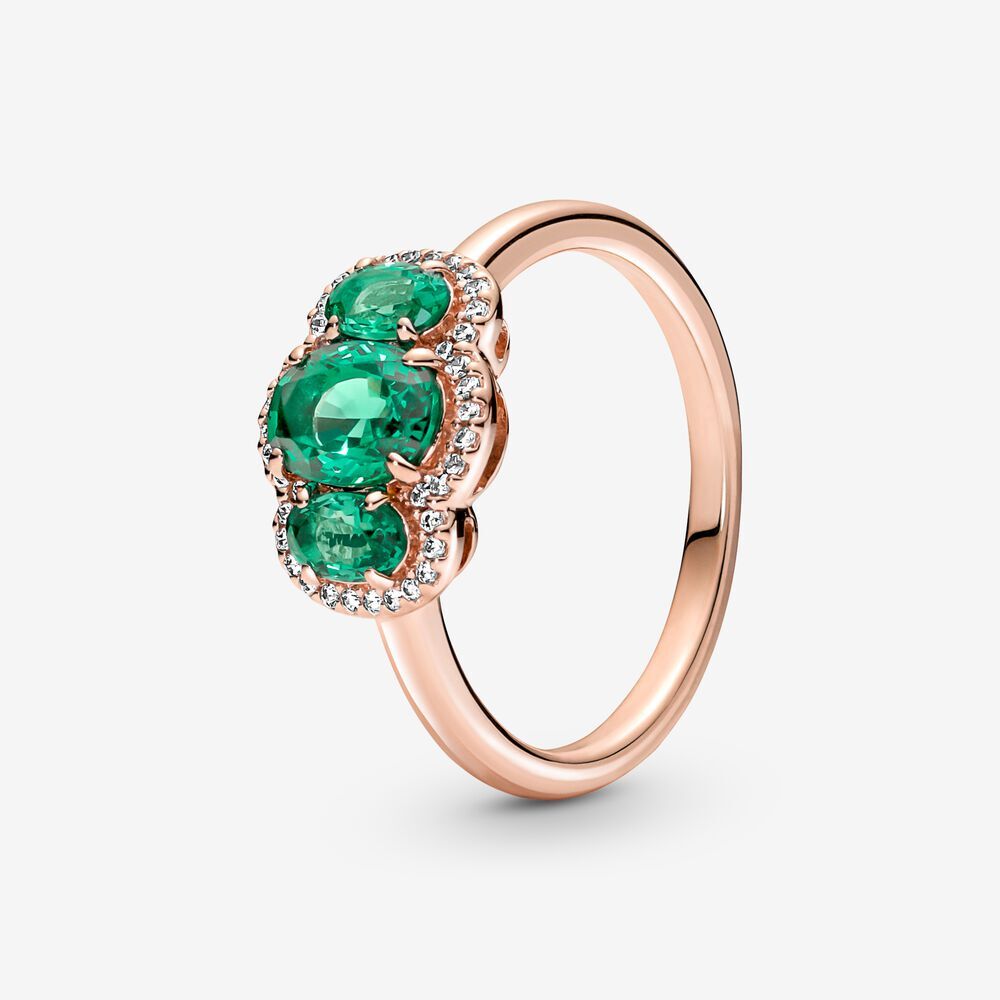 Bague vintage à trois pierre, pandora rose, zircons incolores, cristal vert - 180057C01-52 - Pandora