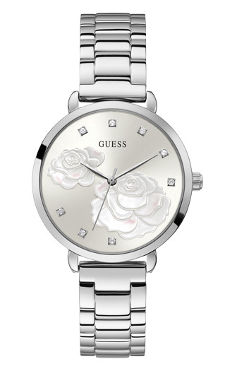 Stainless steel watch, floral dial, Swarovski crystals - GW0242L1 - Guess