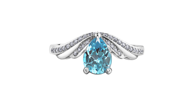 White gold ring with blue topaz and tot of 16 dia pts - DD7692 - Corona