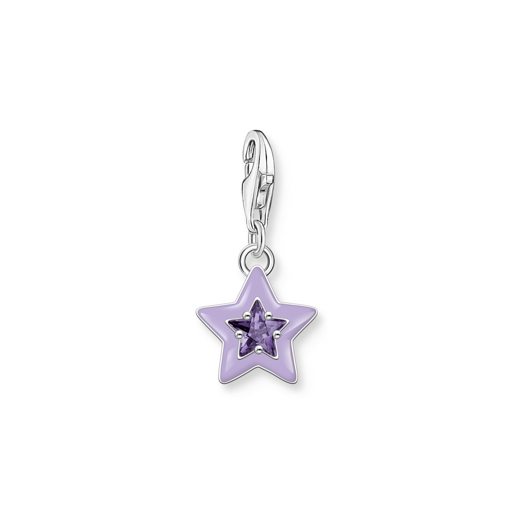 Charm étoile, argent, émail violet, zircon violet