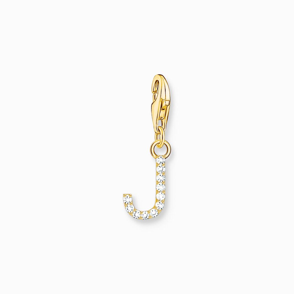 Charm lettre j, argent doré, zircons