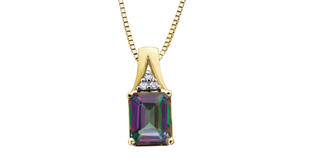 Pendentif or jaune 10 carats, topaze mystique, 3 points de diamants total - DD2131YMT - Corona