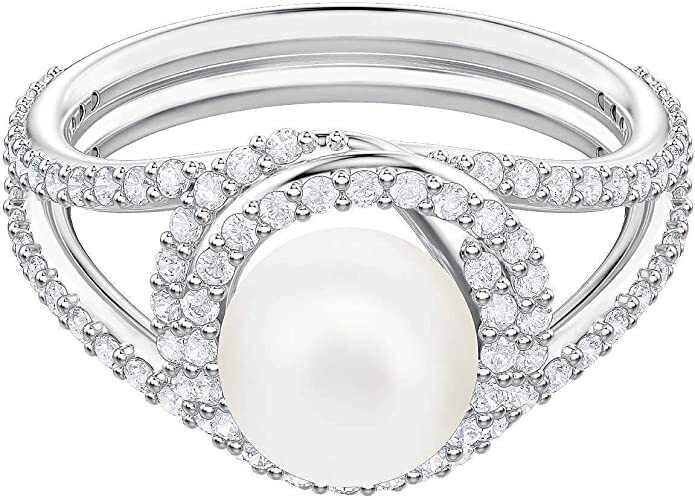 Metal, pearl, white crystal ring - 5461090 - Swarovski