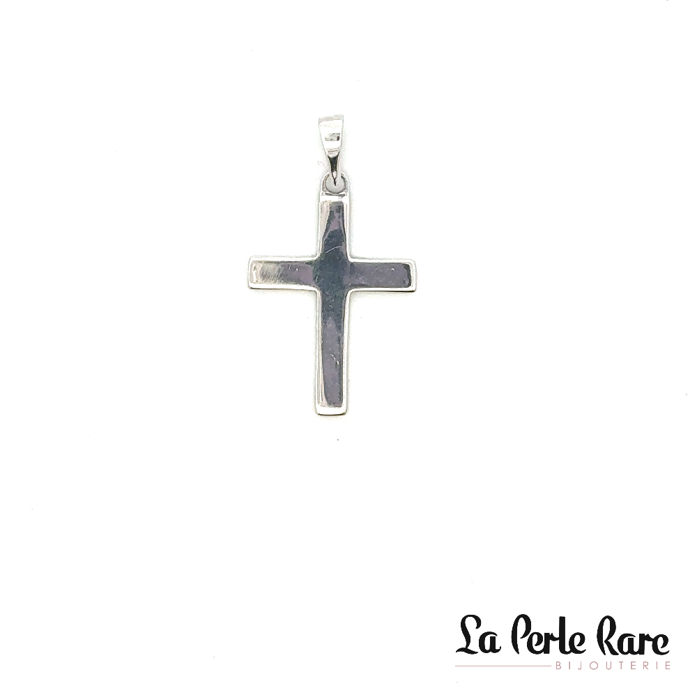 Pendentif croix, or blanc 10 carats