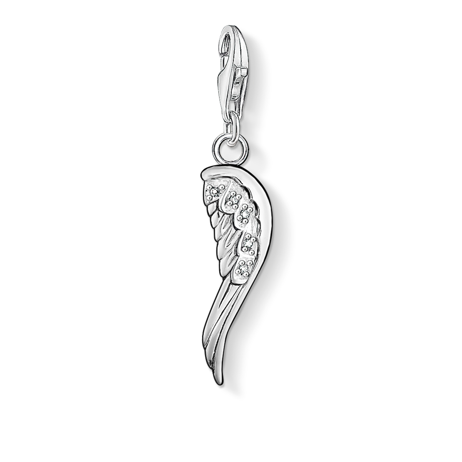 Silver and zirconium angel wing charm