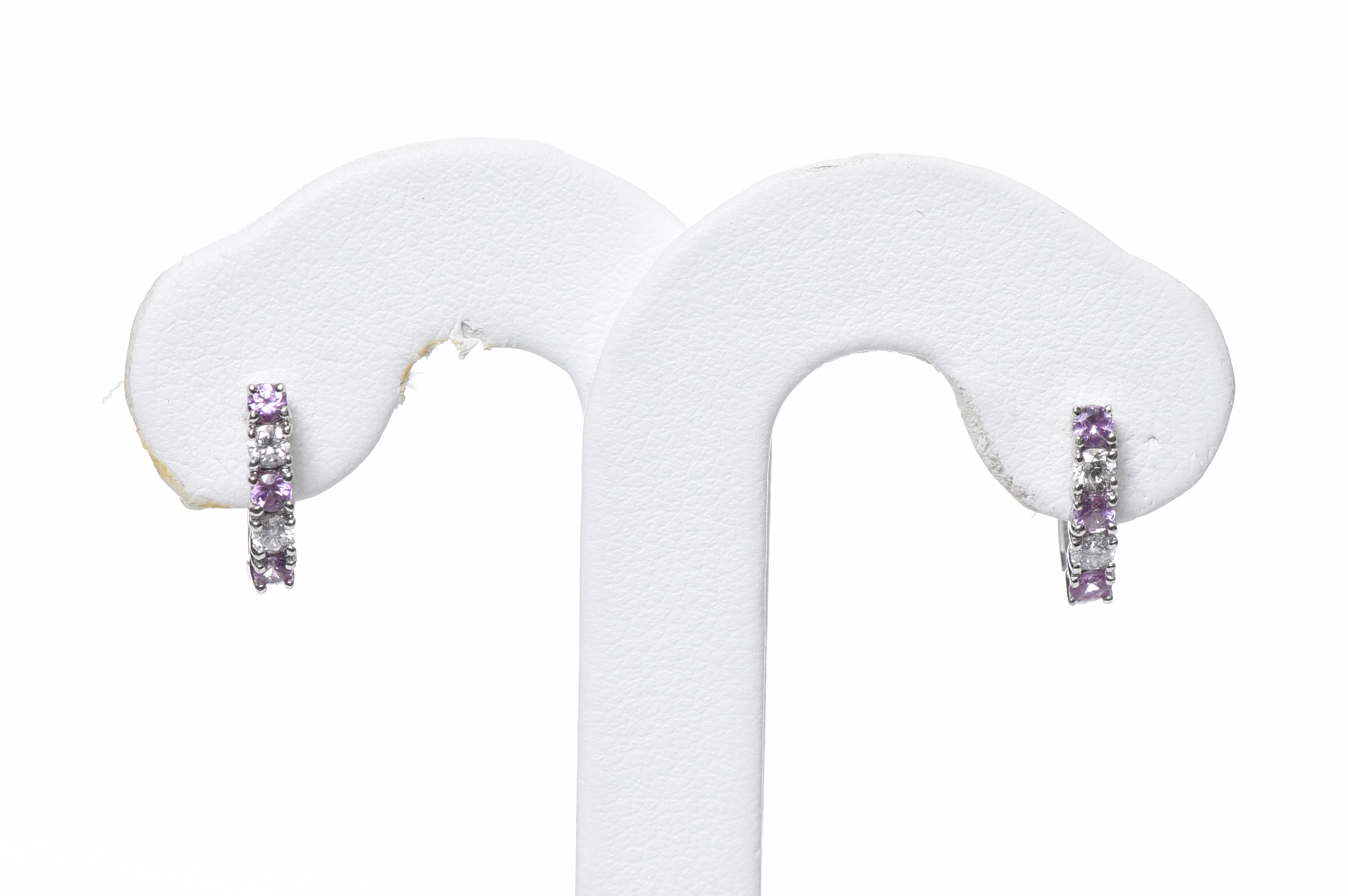 12 diamond point white gold hoop earrings in pink sapphire - 05AE115ROSE - Exclusivity